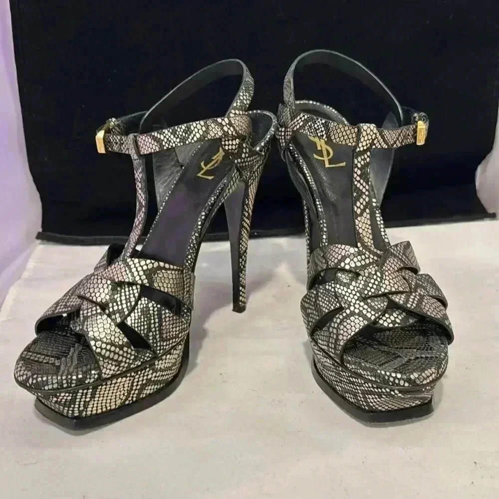Yves Saint Laurent Tribute Python Print Platforms Size 38.5